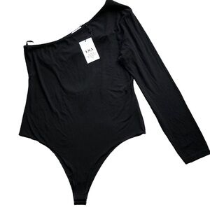 LNA Slade Heavy Rib One Shoulder Bodysuit Black Size 2X